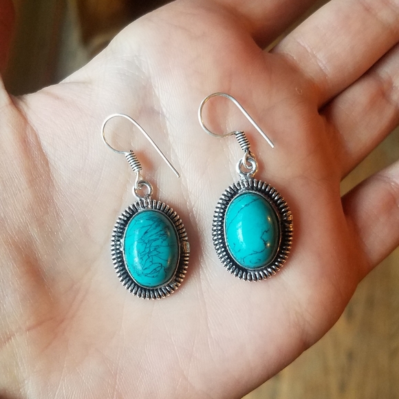 NWOT Silver Turquoise Drop Earrings - Picture 2 of 5